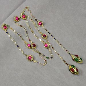 Ожерелья с подвесками GuaiGuai, ювелирные изделия 52 дюйма, зеленый, красный агат, фуксия, тигровый глаз, позолоченный, с цирконами, длинная цепочка, вечерние свитер, ожерелье