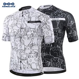 Cycling Shirts Tops KEMALOCE Breathable Unisex White Cartoon Cat Cycling Jersey Spring Anti-Pilling Eco-Friendly Bike Clothing Top Road Team Bicycle 230906