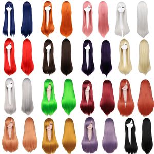 Unisex Heat Resistant Long Straight Cosplay Wig - Anime Party Synthetic Hair Extensions in Vibrant Colors with Free Wig Cap