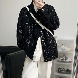 Giacche da uomo Gmiixder America Giacca da lavoro con paillettes Coreano Squisito Trendy High Street Cappotto nero Bello allentato Elegante Party