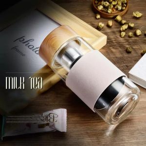 350ml 12oz Glass Water Bottles Heat Resistant Round Office Tea Cup With Stainless Steel Tea Infuser Strainer Tea Mug Car Tumblers FY4769