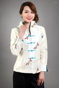 Женские куртки Тестовое белое женское шелковое атласное пальто в китайском стиле Топ с вышивкой Костюм Тан Национальная одежда Размер S M L XL XXL XXXL NJ60