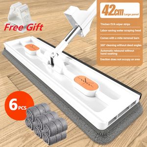 MOPS 2023 Stil Büyük Düz Mop 360 Rotating Kendinden İçeren Susuzlaştırıcı Sıyrıcı Ev parke zemin Derin Temizlik 42cm 230906