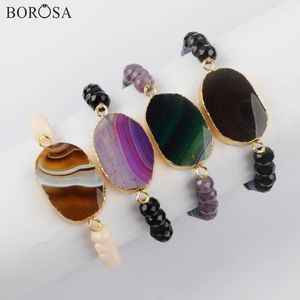 Strand Borosa 5pcs Gold Karışık Doğal Oniks Agates Konnektörü 8mm Taş Boncuk Bilezikleri El işi Bilezik Takı G1928