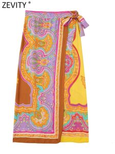 Etek Zevity kadınlar vintage paisley totem çiçek baskı yay bağlı sarong etek faldas mujer bayan şık retro rahat mi vestidos qun2037 230907