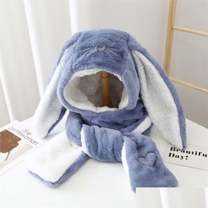 Trapper Hats Women Fashion Cute Cartoon Rabbit Ears Hatimitation Mink Cap Girl Winter Warmth Thickened With Scarf Gloves Onepiece Hat Dhhib
