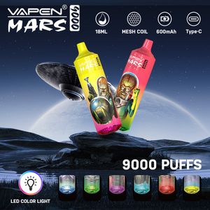 Аутентичный VAPEN MARS Tornado puff 9000 E Сигаретный комплект Puff 9000 0/2/5% Перезаряжаемые одноразовые вейпы Сетчатая катушка RGB Светящееся устройство для вейпов