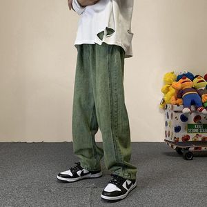 Erkekler kot vintage yeşil mor düz bol kot pantolon erkek moda sokak kıyafeti büyük boy geniş bacak parlak çizgi kot y2k denim pantolon 230907