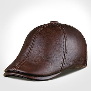 Beretler 100 Gerçek Deri Şapka Erkek Quinquagenarian Cowhide Casual Bere Kapağı Sonbahar ve Kış İleri 230907