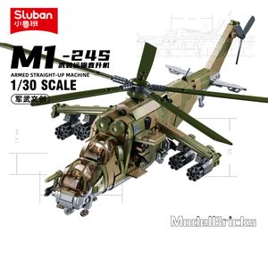 Aircraft Modle Sluban WW2 Military Russia Air Weapon Mi-24 Attack Helicopters Hind Model Building Blocks Classics Fighter Bricks Plane Toy 230906