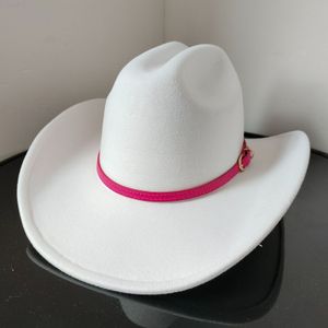 Шляпы с широкими полями, классические белые ковбойские шляпы в стиле вестерн для мужчин и женщин, джазовая треуголка, розово-красный пояс, аксессуары, большой панамский рыцарь 230907