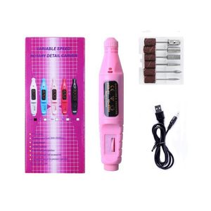 Nail Manicure Set Pink Electric Nail Drills Kit Remove Polisher Manicure Pedicure 6pcs File Sanding Bands Machine Art Pen Device Equipment 230809