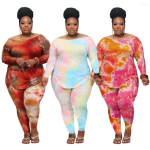 Roupa de banho feminina temperamento magro europeu medida de gordura plus size feminino casual tie dye impresso manga longa calças terno feminino p