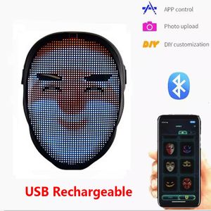 Маски для вечеринок Led Light Up Mask Bluetooth APP Программируемое изменение лица Светящаяся маска для Хэллоуина Рождественская вечеринка Карнавал Бар DJ 230906