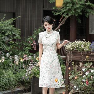 Etnik Kıyafet Zarif Dantel Geliştirilmiş Cheongsam Büyük Salıncak Taze yumuşak moda retro qipao Çin tarzı gece elbisesi kadınlar için