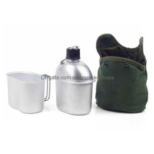 Бутылки с водой Goalone 1L Военный набор для столовой Портативная алюминиевая чашка Набор дровяной печи с нейлоновой сумкой для камеры Походы Рюкзак Drop D Dhxkx