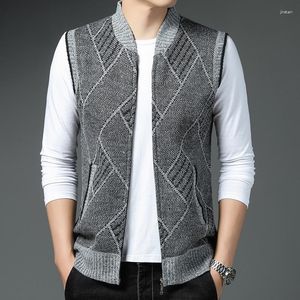 Suéter masculino outono inverno suéter colete masculino grosso sem mangas cardigan masculino colete de malha moda gola coletes de malha