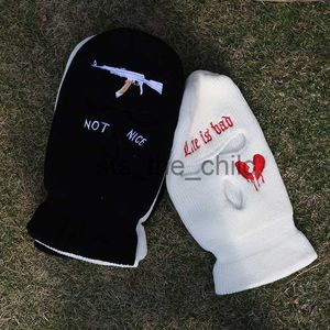 Beanie/Kafatası Kapakları Güzel Değil 3 Delik AK 47 Kırmızı Kalp Kış Kış Sıcak Unisex Balaclava Maske Şapk Tam Yüz Maskesi Siyah Örme Kayak Snowboard Şapka Kapağı X0907