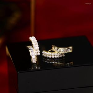 Saplama Küpe Modaya uygun 14K Gold Kaplama Geometrik Düzensiz İnci Kadınlar Kız Mücevherleri Zirkonya S925 Gümüş İğne