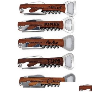 Personalized Wooden Wine Corkscrew and Beer Bottle Opener, Custom Engraved Party Favor Gifts for Guests, Drop Delivery Home Garden Kit