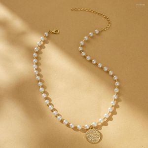 Ожерелья с подвесками 2023, ожерелье из латуни с имитацией жемчуга для женщин, модные тенденции, женская цепочка на шею, ювелирные изделия на ключицы, оптовая продажа