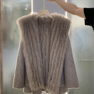 Женские осенние куртки, полушерстяное пальто с капюшоном, женские теплые полупальто, пальто из натурального лисьего меха