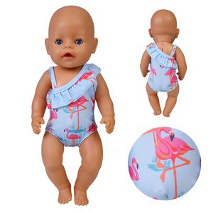 Bonecas Baby Doll Roupas Flamingo Swimsuit Roupas de Verão para 43cm Born Baby Doll Roupas Swim American 18 Inch Girl Dolls Bikini 230908