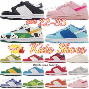 Crianças Sapatos Baixo Designer Panda Criança Sapatilhas Chunky Branco Preto Crianças Juventude Triplo Rosa Treinadores UNC Meninos Meninas Criança Sapato Chicago Argon University Vermelho Leite Cinza