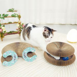 Altre forniture per gatti Fisarmonica che graffia il pannello retrattile ondulato per animali domestici che suona la campana giocattolo giradischi portatile con Go 230907