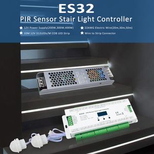 32-канальный ES32 PIR-датчик, контроллер освещения лестницы, инфракрасный индуктивный переключатель человеческого тела, управление ступенчатой лампой для одноцветной полосы RGB