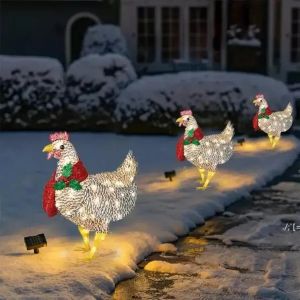 Светящаяся курица с шарфом Праздничное украшение Светодиодные рождественские уличные украшения Металлические украшения Световые рождественские украшения для двора 908