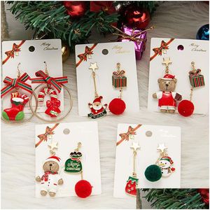 Асимметричные серьги-гвоздики для женщин, модные украшения, рождественская елка, бурый медведь, снеговик, Санта-Клаус, Pendientes, рождественские подарки 221119 Dro Dhzgx