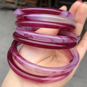 Bileklik Sertifika Gönder gerçek Jades Bangles Kadın Mücevher Mor Chalcedony Agate Yuvarlak Yuvarlak Jadeite Bilezik Kız Arkadaş Mom Hediyeler