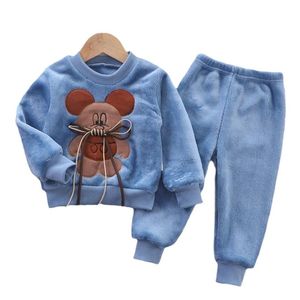 Clothing Sets Baby Boy Girl Clothes Pajamas Set Thick Flannel Fleece Toddler Child Warm Catoon Bear Sleepwear Kids Home Suit AutumnWinter 230908