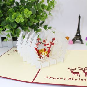 Noel Noel Baba Geyik Sepeti Yaratıcı 3D Tebrik Kartı Kağıt Oyma Kağıt El Sanatları Noel Ağacı Hollowing Tatil Dilekleri