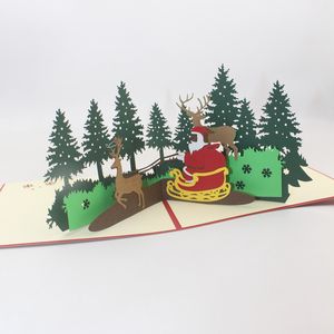 Noel Yaşlı Adam Geyik Araba Yaratıcı 3D Tebrik Kartı Kağıt Oyma Kağıt El Sanatları Noel Ağacı Hollowing Tatil Dilekleri