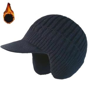 Klasik Mens Kış Keskili Beaned Beanies İplik Kalın Şapkalar Kulak Hear Sıcak Yetişkinler Adam Moda Kar Kapağı Siyah Donanma Khaki Gri 9 Düz Renk