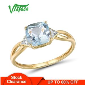 Alyans Vistoso 14K 585 Sarı Altın Yüzük Kadınlar Elmas Gökyüzü Mavisi Topaz Gerçek Orijinal Yıldönümü Güzel Mücevher 230909