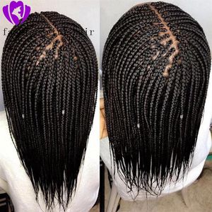 Uzun örgülü saç sentetik dantel ön peruklar el yapımı koleksiyon Braideds ile Bebek Saç Kutusu Siyah Kadınlar İçin Örgülü Peruk339i