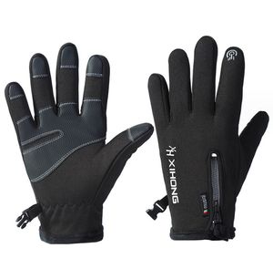 Зимние уличные велосипедные перчатки оптом, на молнии с сенсорным экраном, спортивные водонепроницаемые и прочные плюшевые теплые перчатки для альпинизма и катания на лыжах