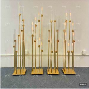 8 cabeças de metal candelabros castiçais estrada chumbo mesa peça central ouro candelabro suporte pilar castiçal casamento