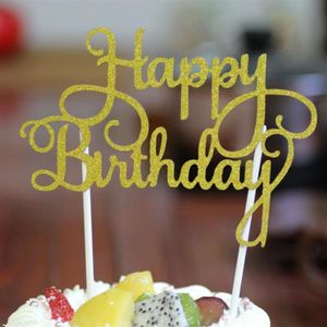 Glitter mutlu yıllar bayrak kek topper dekorasyon partisi, çıkartma dekor afiş kartı doğum günü pastası aksesuarı 100pcs lot g1036207k