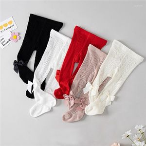 Meias femininas para bebês meninas meia-calça tricotada com laço meia-calça de algodão para crianças pequenas por 0-4 anos