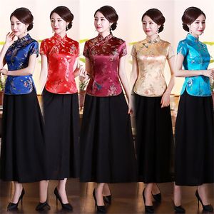 Temel Sıradan Elbiseler 16 Molor Geleneksel Çin Giysileri Kadınlar için Üst Saten Retro Kısa Kollu Qipao Vintage Akşam Cheongsam Elbise Kostümleri S 4XL 230911
