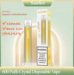 Sunfire Crystal S600 Puflar Tek Kullanımlık E Sigara Vape Toptan Elektronik Sigara 600 1500 5000 Puf Pod OEM ODM SERVİS 2% 3% 5 Stok E-Cigarette Fabrika Tedarik