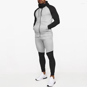 Homens Tracksuits Tracksuit Homens Outono Casual Patchwork Slim Fit Hoodie e Calças Dois Conjuntos de Peças para Mens Sports Fitness Outfits Ternos