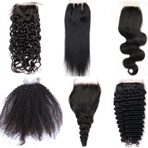 Бразильские девственные человеческие волосы 4X4, кружевная застежка, перуанские, малазийские, индийские, монгольские, объемная волна, прямые, свободные, глубокие, странные, афро, водные, Cl2081