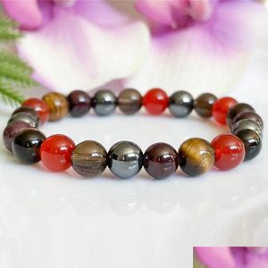 Boncuklu MG1540 Strand Carnelian Kaplanlar Göz Dumanlı Kuvars Hematit Garnet Taş Bilezik Şifa Kristalleri Yoga Mala Kök Cha Dhgarden Dhpor