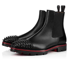 Ünlü markalar kış kavun sivri ayak bileği botları siyah buzağı deri platform taban erkek Martin ganimet elbise motosiklet boot eu38-46 kutu