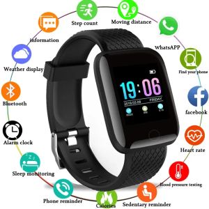 116plus akıllı saat erkekler kan basıncı su geçirmez akıllı saat kadın kalp atış hızı monitör fitness tracker android iOS için spor izleyicisi